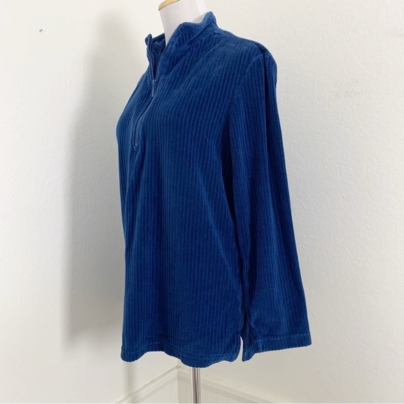 Vintage Ribbed Velour Blue 3/4 Zip Long Sleeve Shirt Sz S Mock Neck - Picture 4 of 17